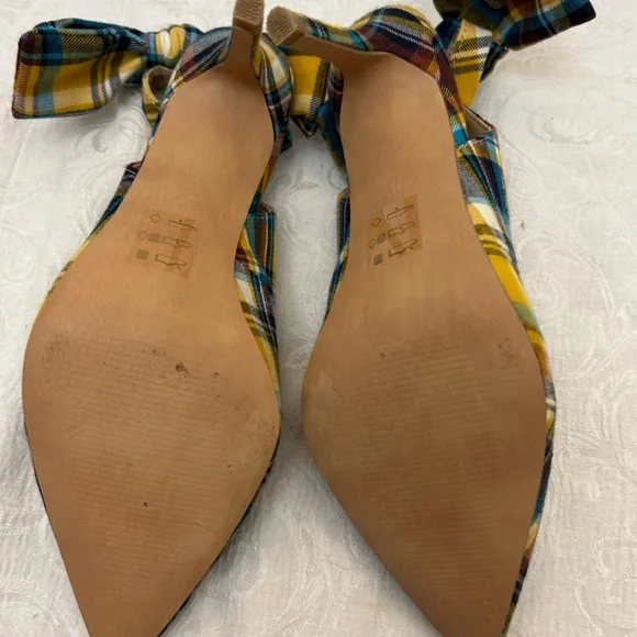 asos Plaid Slingback Pumps with Bow on heel szUK4/US6 Yellow Multi color - Picture 6 of 8